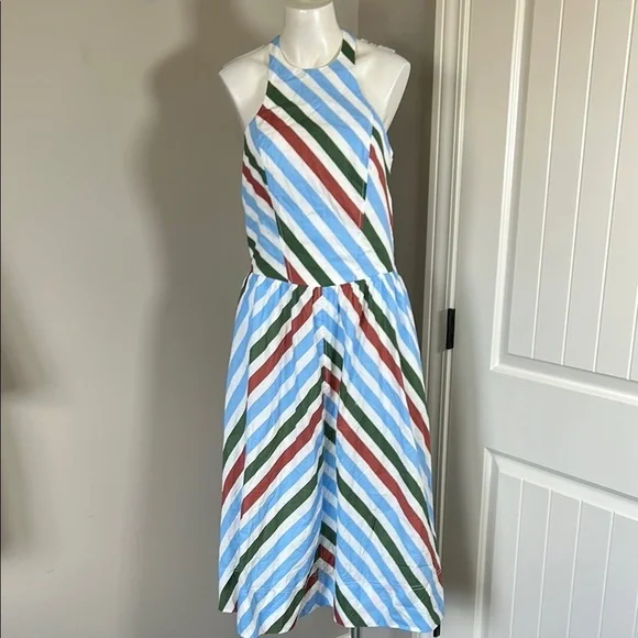 Anthropologie Maeve Halter Midi Sundress Blue White Red Green Sz M NEW - Picture 4 of 16